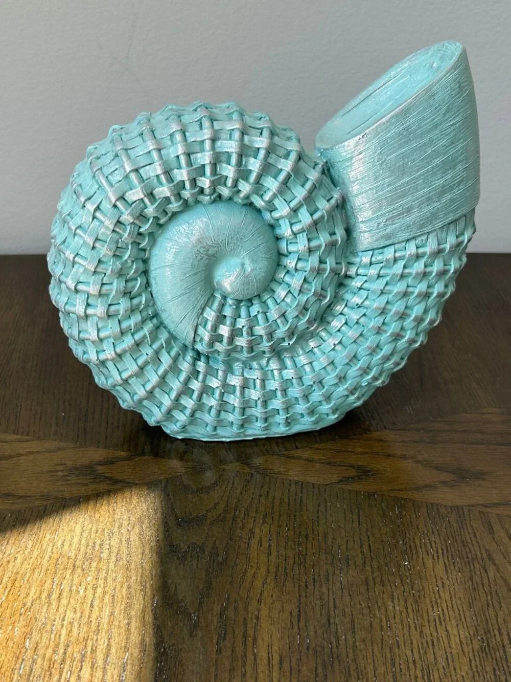 Snail Shaped Woven Decorative Accent in Teal and Silver Flecks